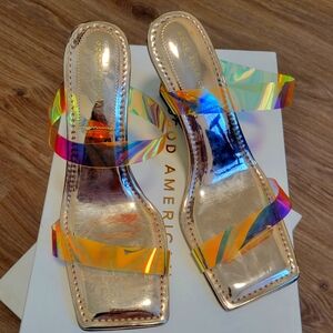 Good American Rose Gold Wedge Sandals size 10.5